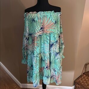 NWT Good Times USA Off Shoulder Long‎ Sleeved Costal Print Flowy Lined Dressed M